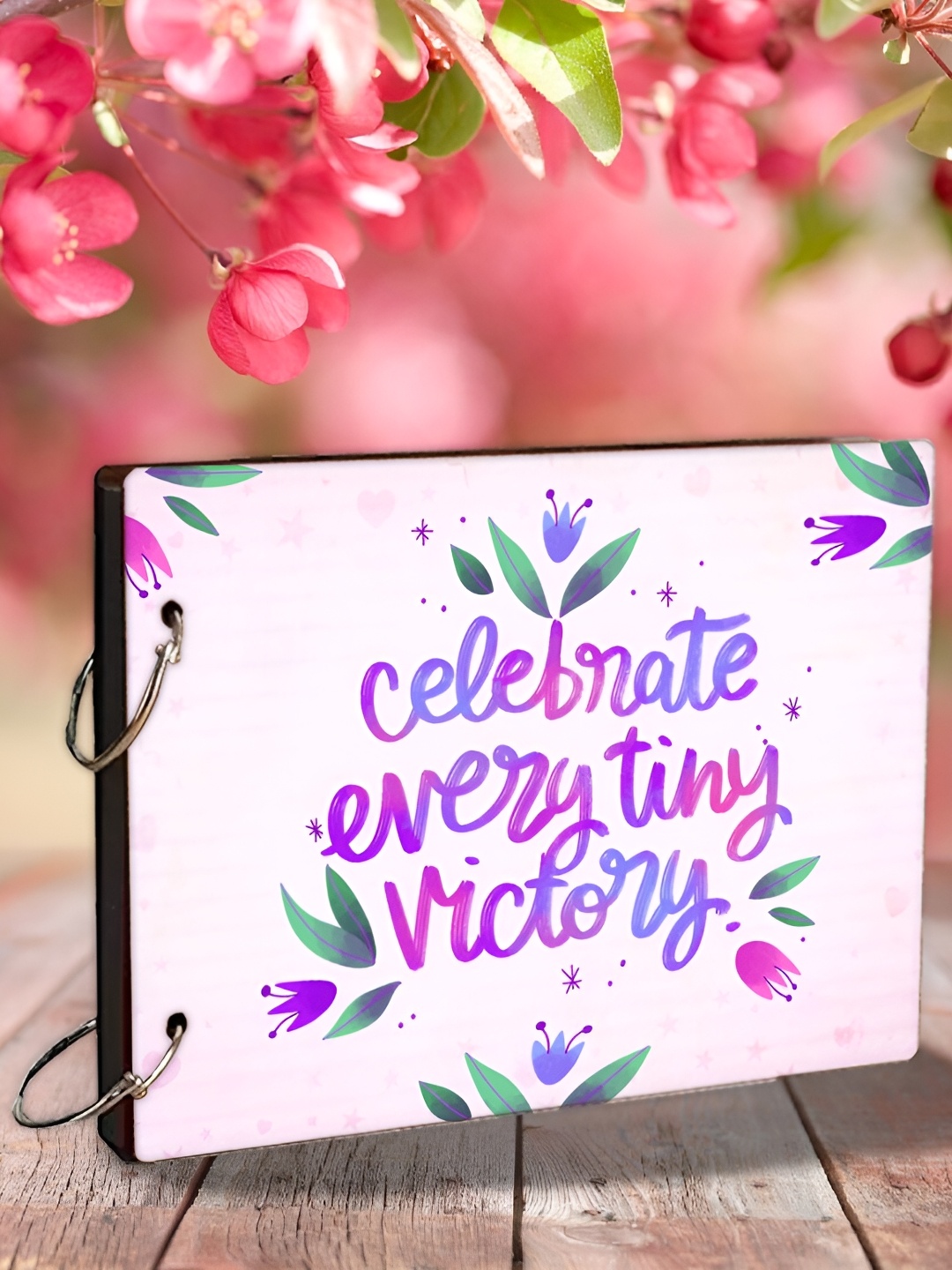 

WALLWEAR Cream-Colored & Blue Printed Wooden Durable Scrapbook Photo Album