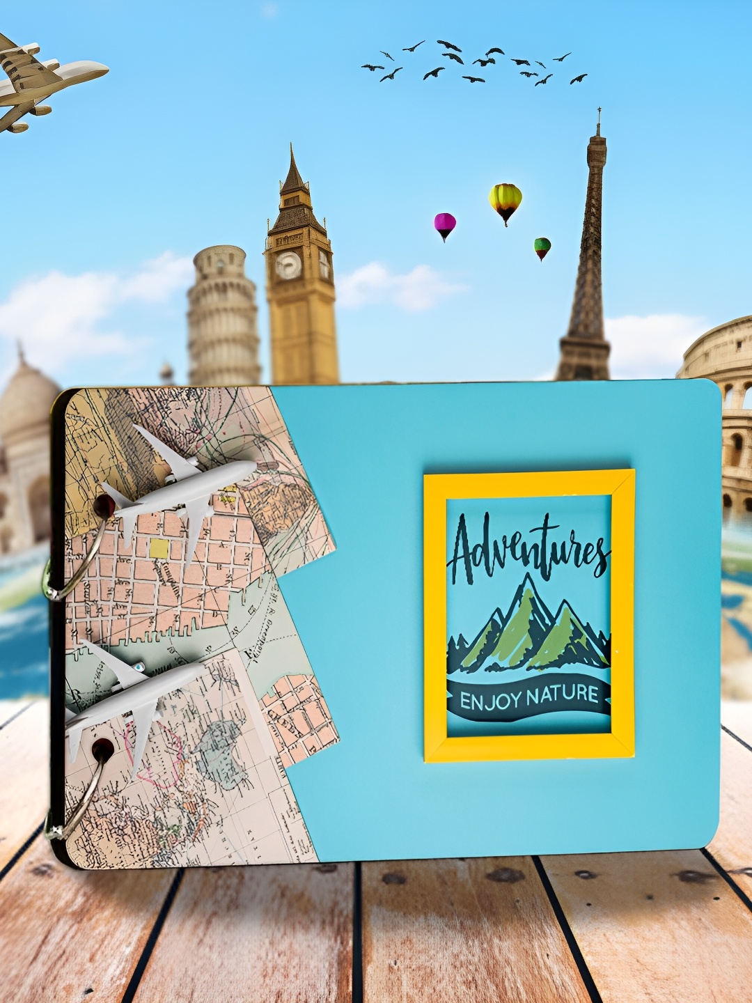 

WALLWEAR Blue & Yellow Wooden Scrapbook Photo Album