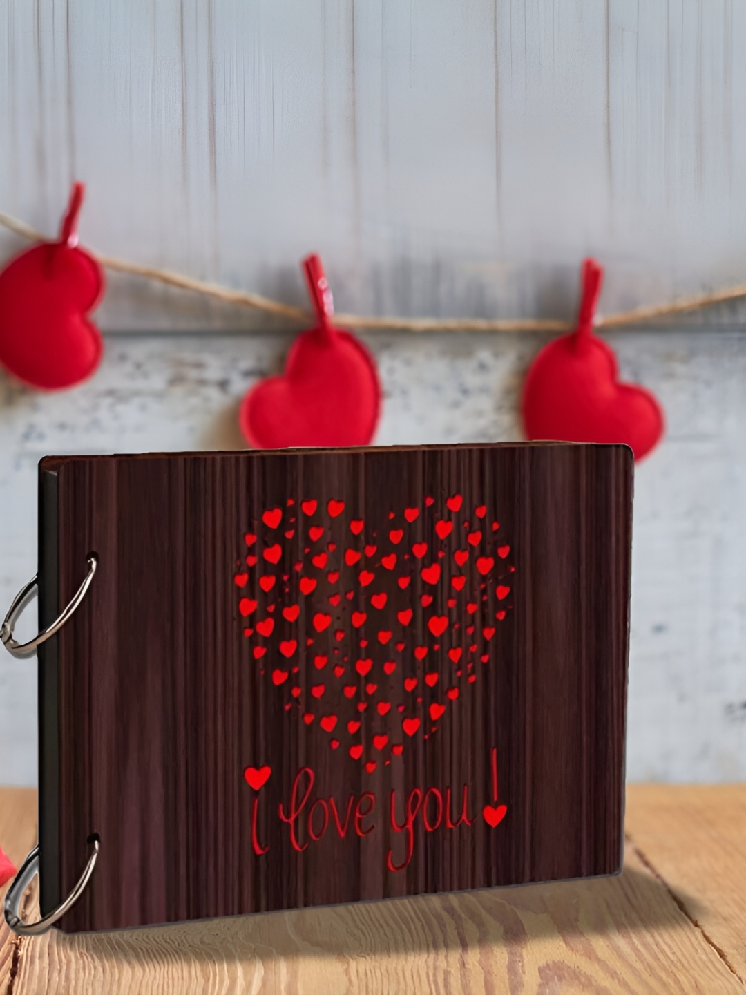 

WALLWEAR Brown & Red Printed Wooden Durable Scrapbook Photo Album