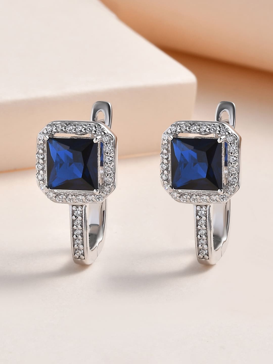

Ornate Jewels 925 Sterling Silver Sapphire Hoop Earrings, Blue