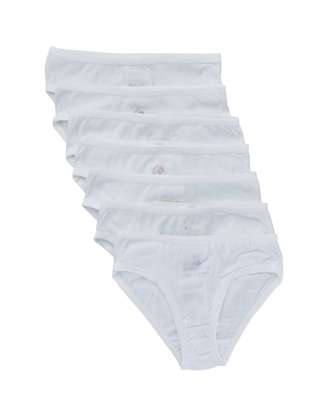 

KIABI Kids Pack of 7 Printed Pure Cotton Basic Briefs, White