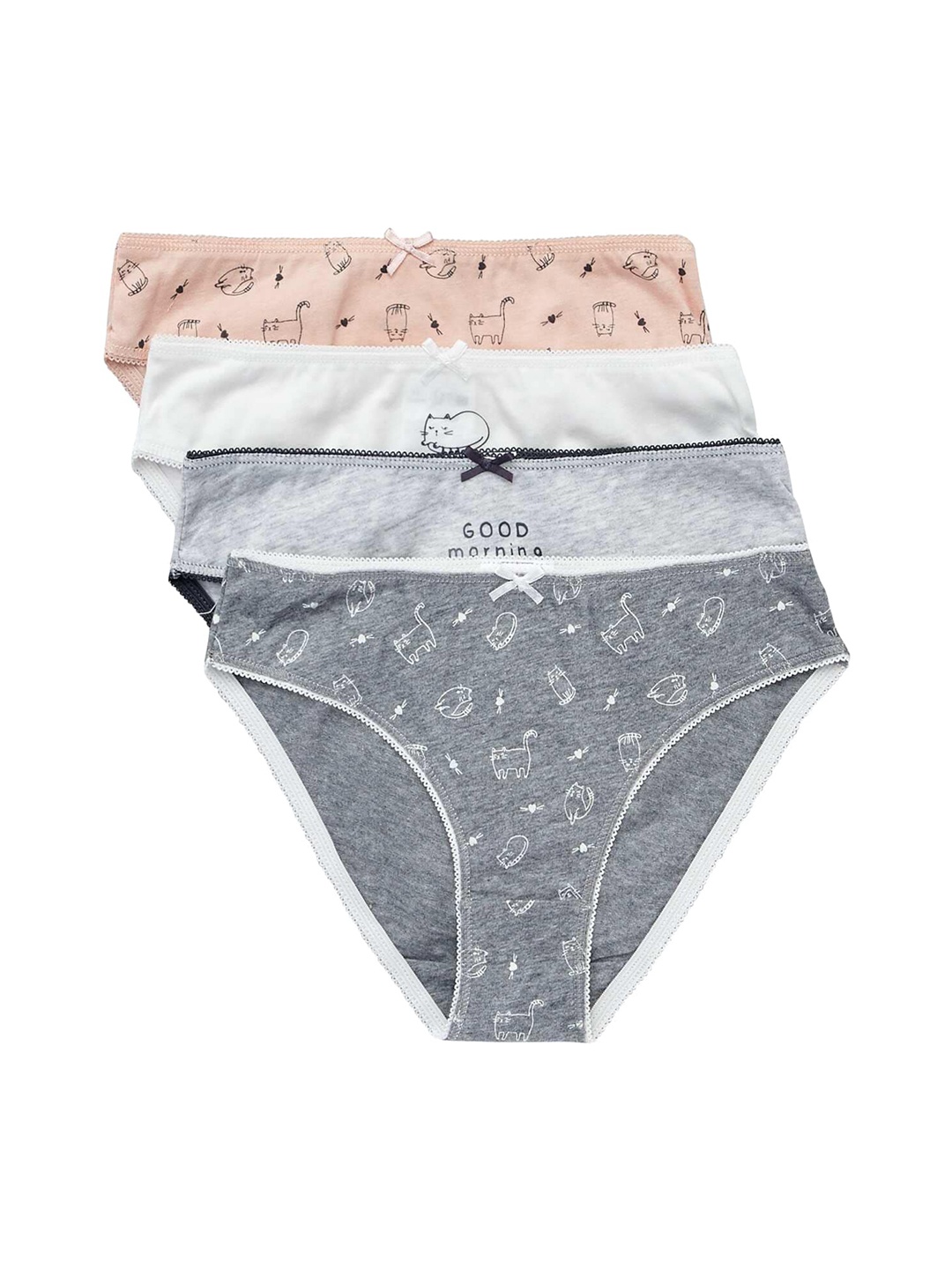 

KIABI Kids Pack of 4 Printed Pure Cotton Basic Briefs, Grey