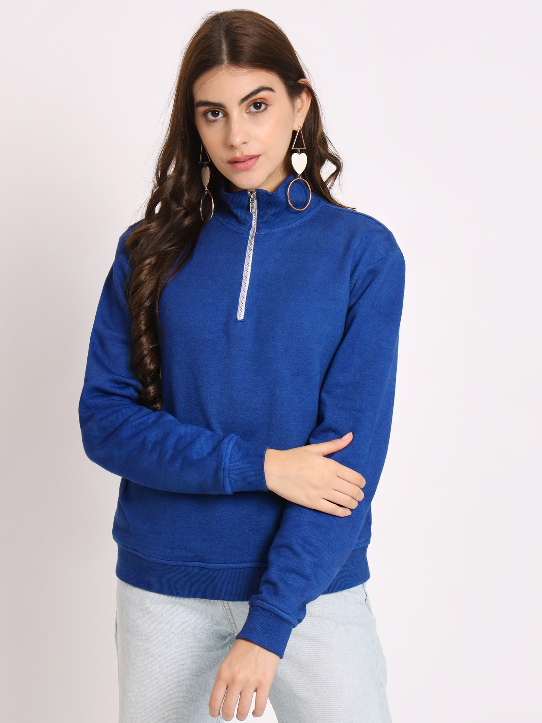

CHARMGAL Mock Collar Cotton Pullover Sweatshirt, Blue