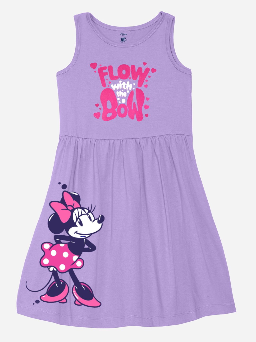 

YK Disney Girls Minnie Mouse Printed Pure Cotton Fit & Flare Dress, Purple