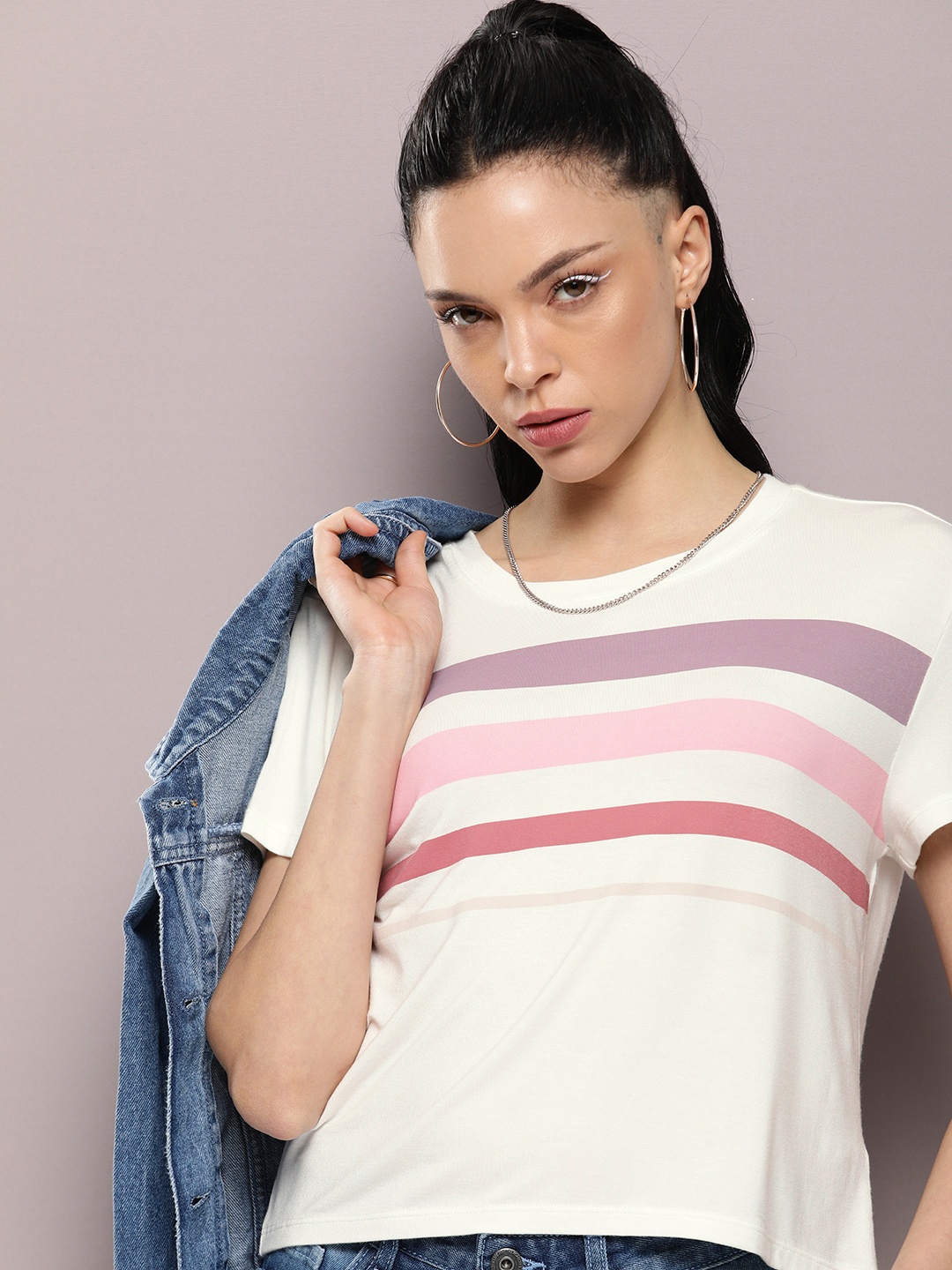 

Kook N Keech Women Striped T-shirt, Off white