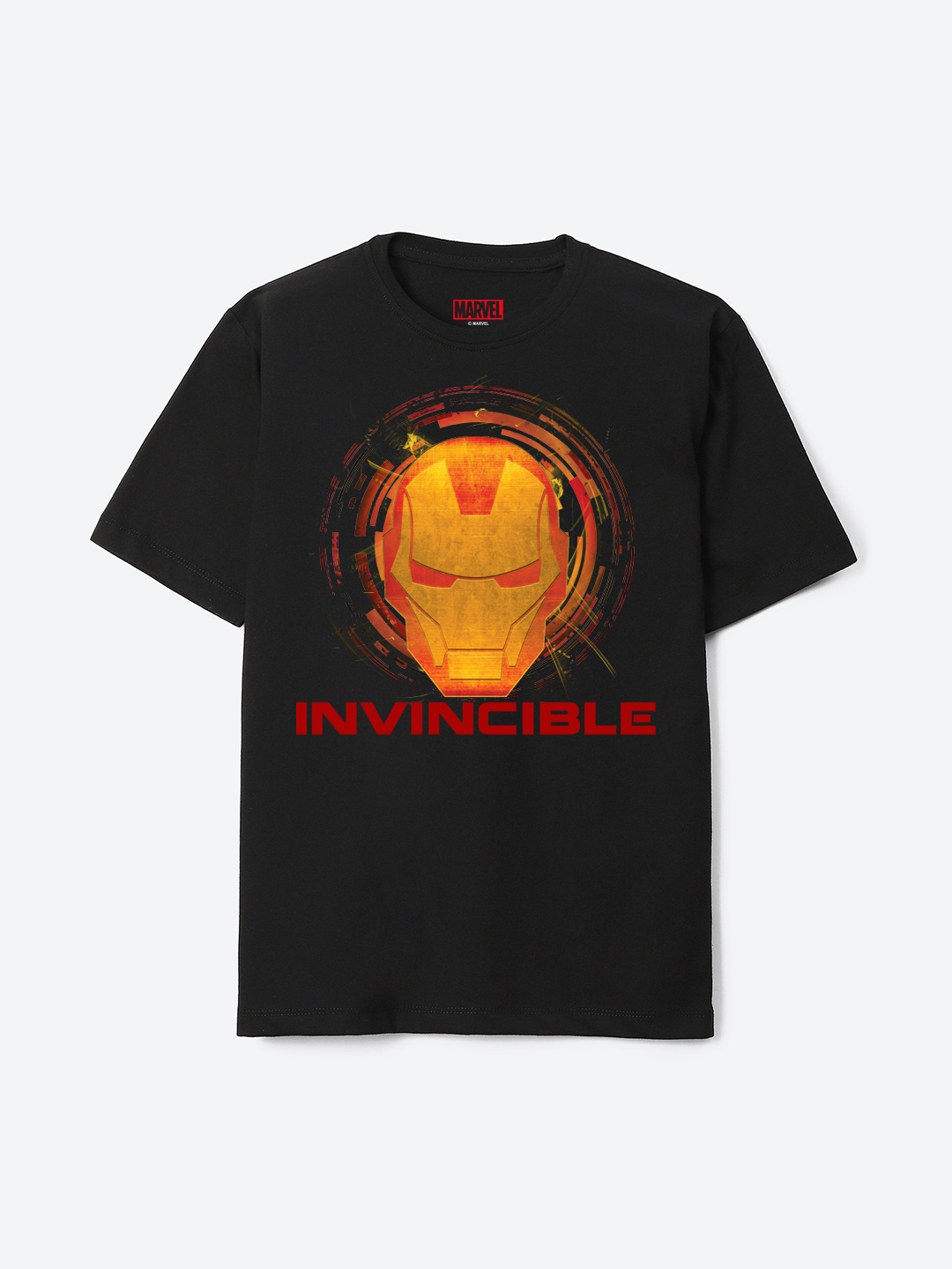 YK Marvel Boys Iron Man Round Neck Short Sleeves Cotton Oversized T-shirt, Black
