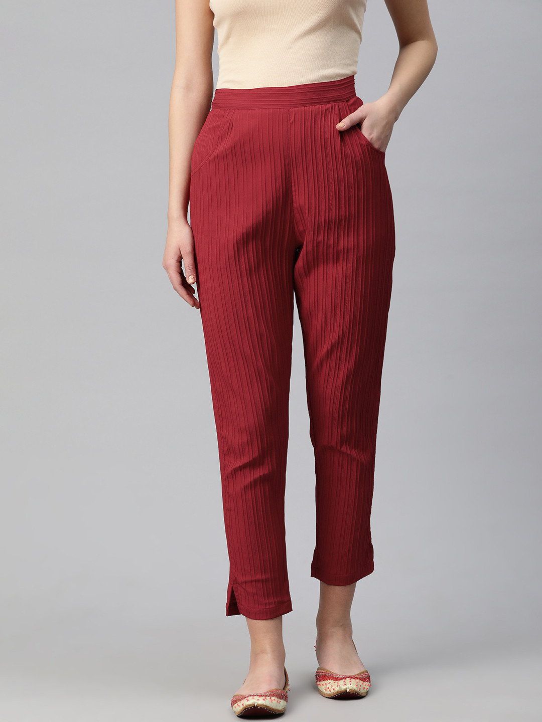 

Readiprint Women Solid Ethnic Palazzos, Red