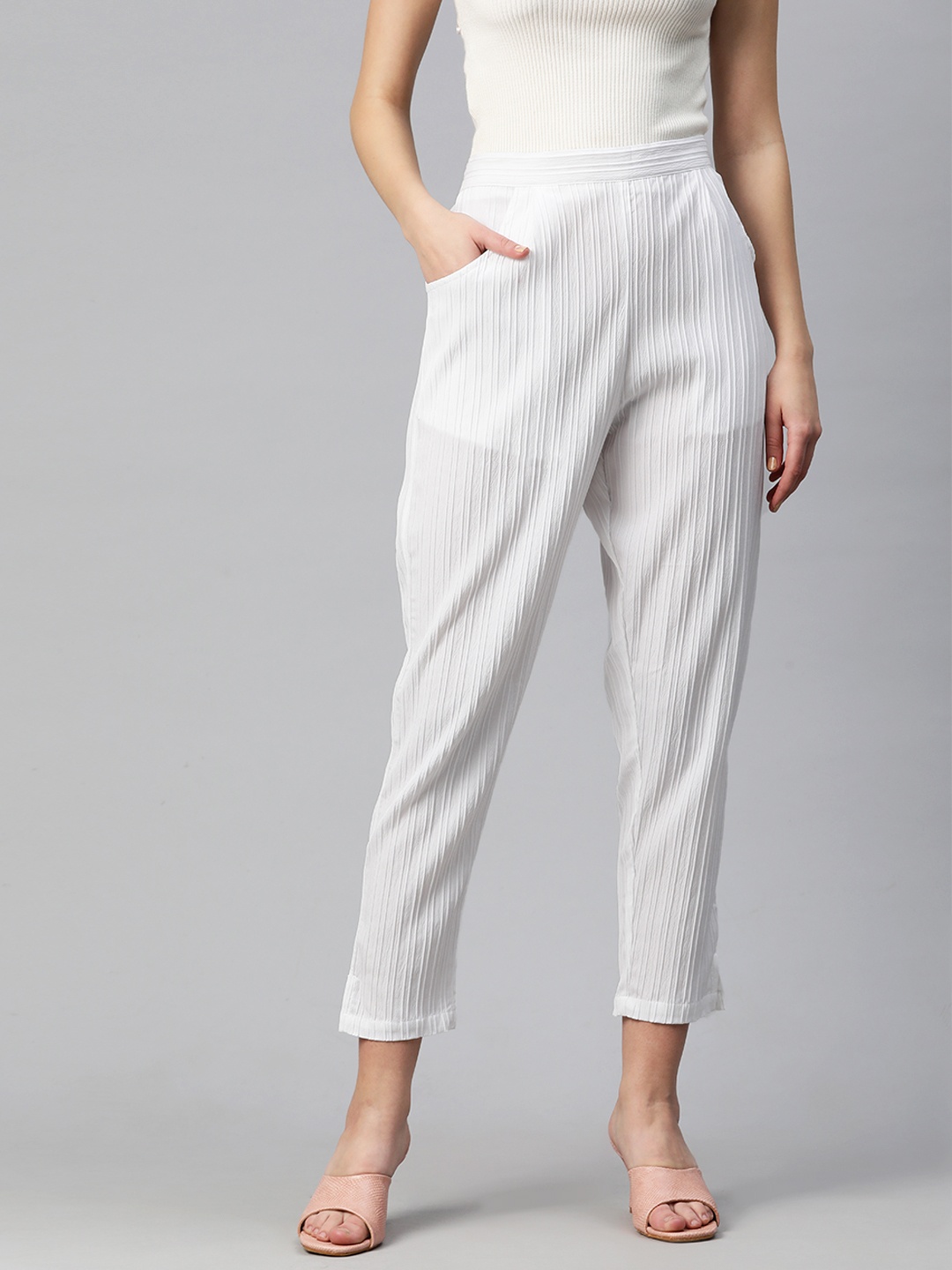 

Readiprint Women Solid Ethnic Palazzos, White