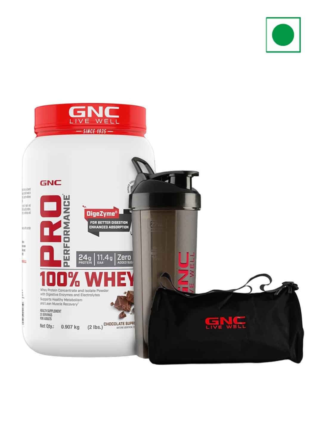 

GNC Set Of 3 Pro Performance Whey Protein Powder- 2 lbs With Gym Bag & Shaker, Red