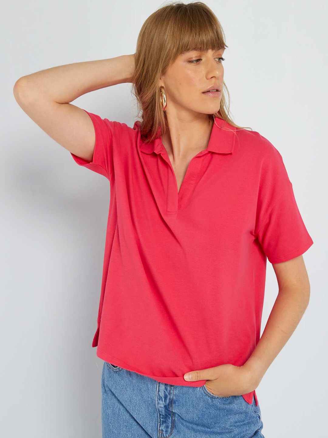 

KIABI Polo Collar Short Sleeves Pure Cotton T-shirt, Pink