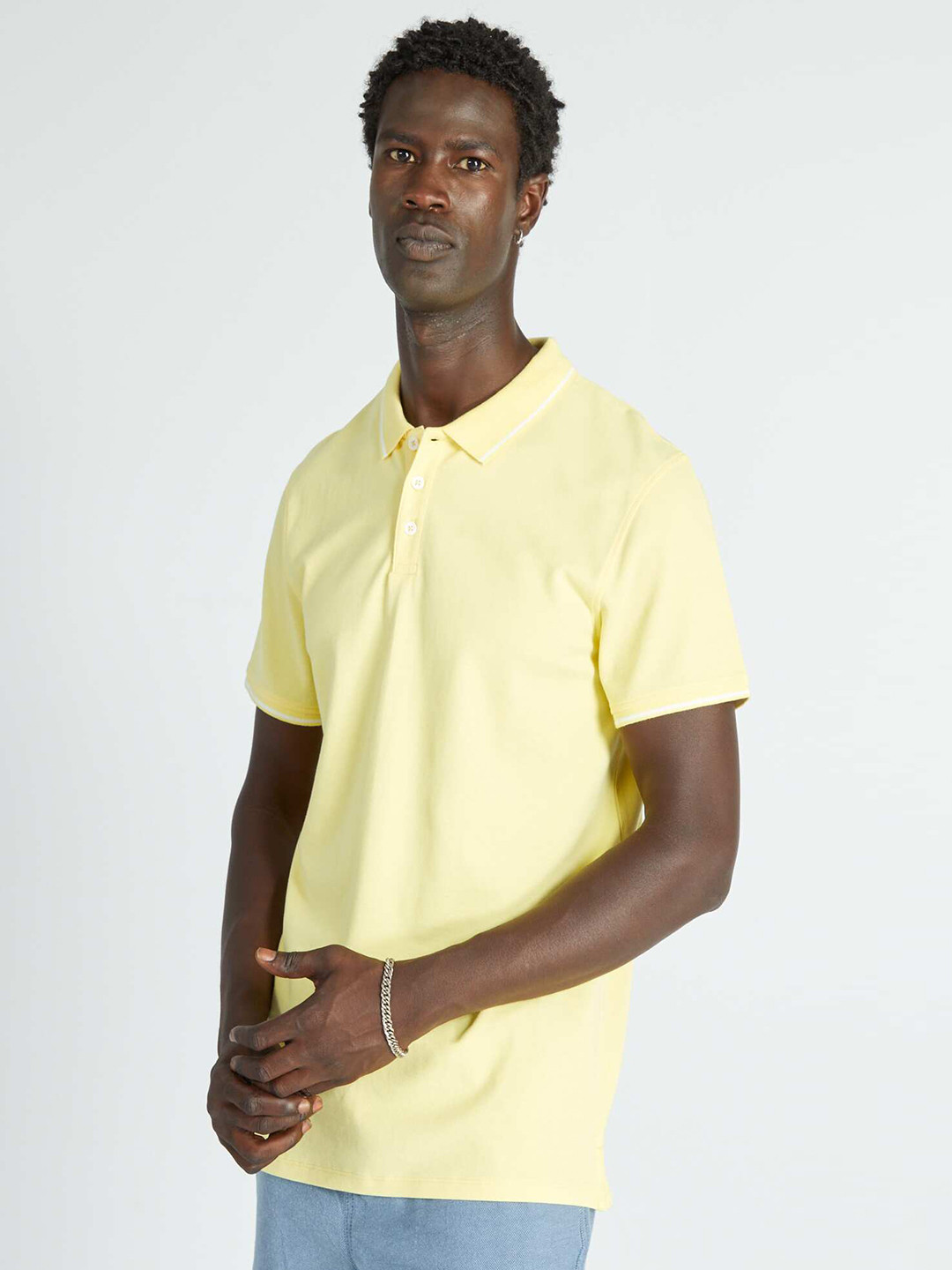 KIABI Polo Collar Short Sleeves Cotton Regular T-shirt, Yellow