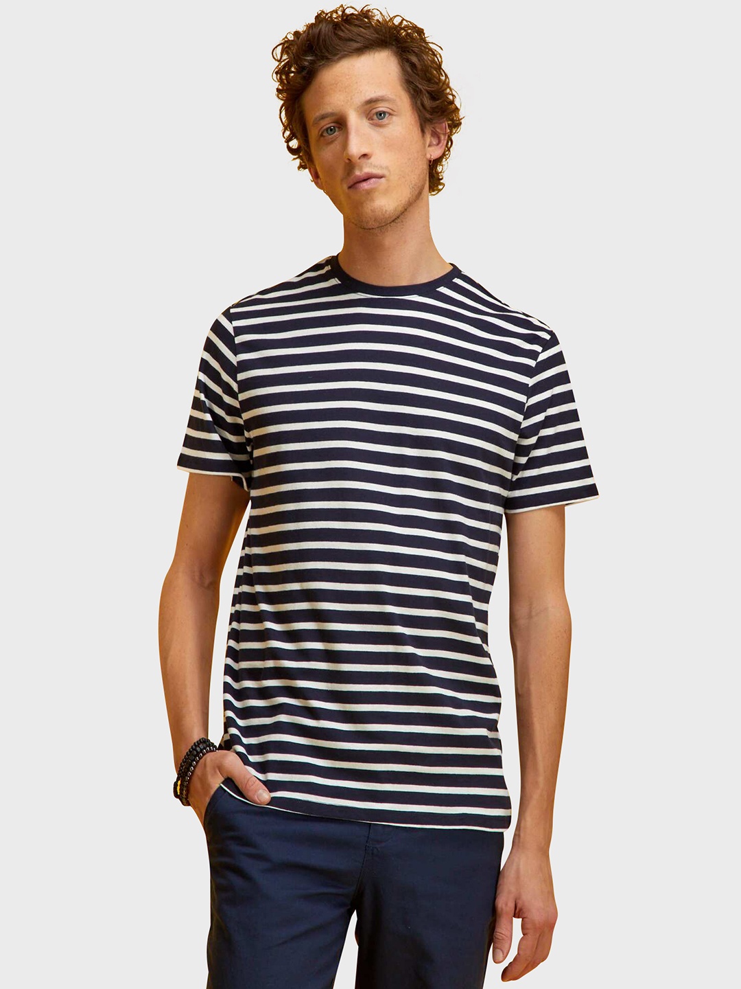 KIABI Striped Cotton T-shirt, Blue