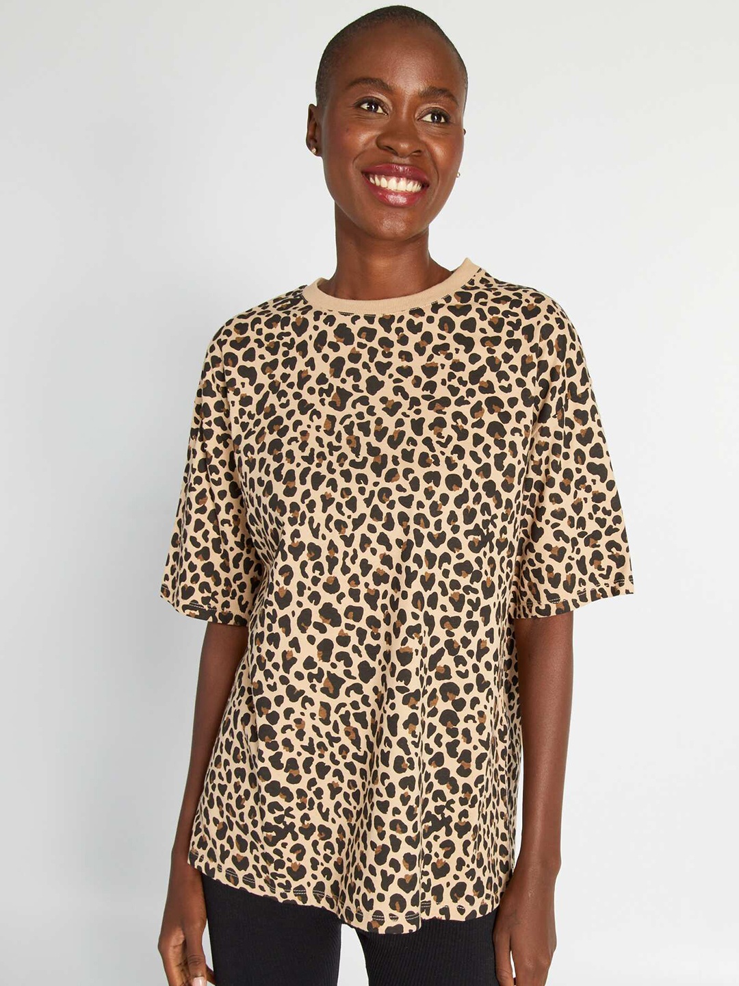 

KIABI Graphic Printed Cotton T-shirt, Beige