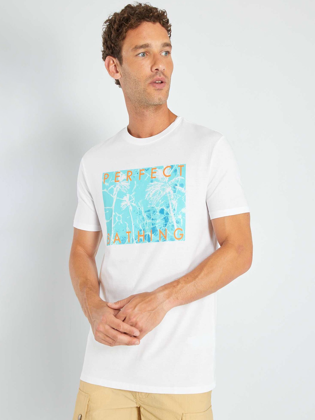 KIABI Graphic Printed Pure Cotton T-shirt, White