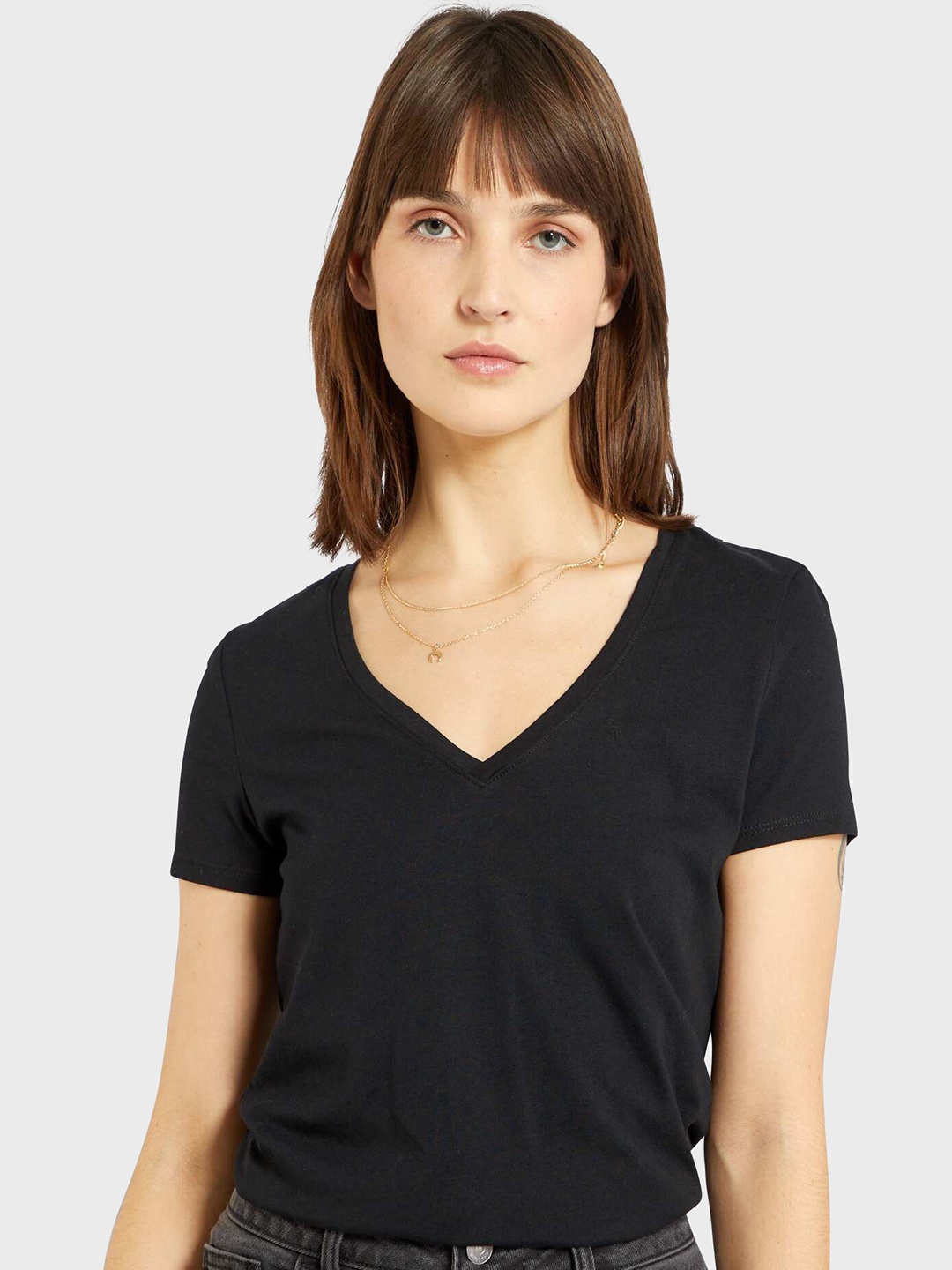

KIABI V-Neck Cotton T-shirt, Black