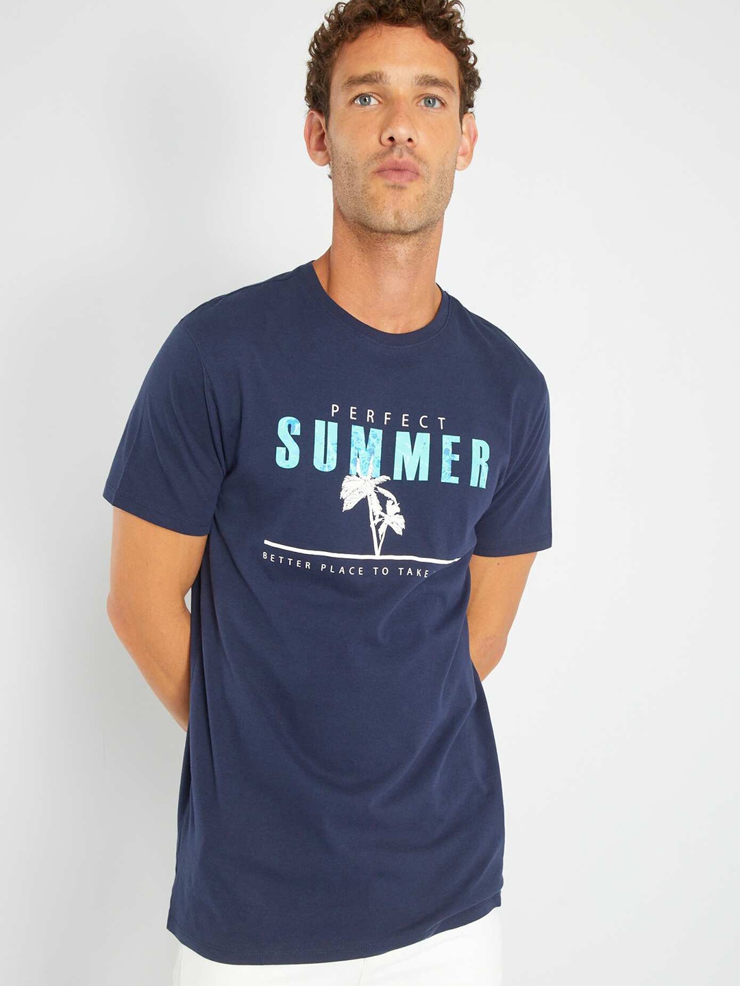 

KIABI Typography Printed Cotton T-shirt, Blue