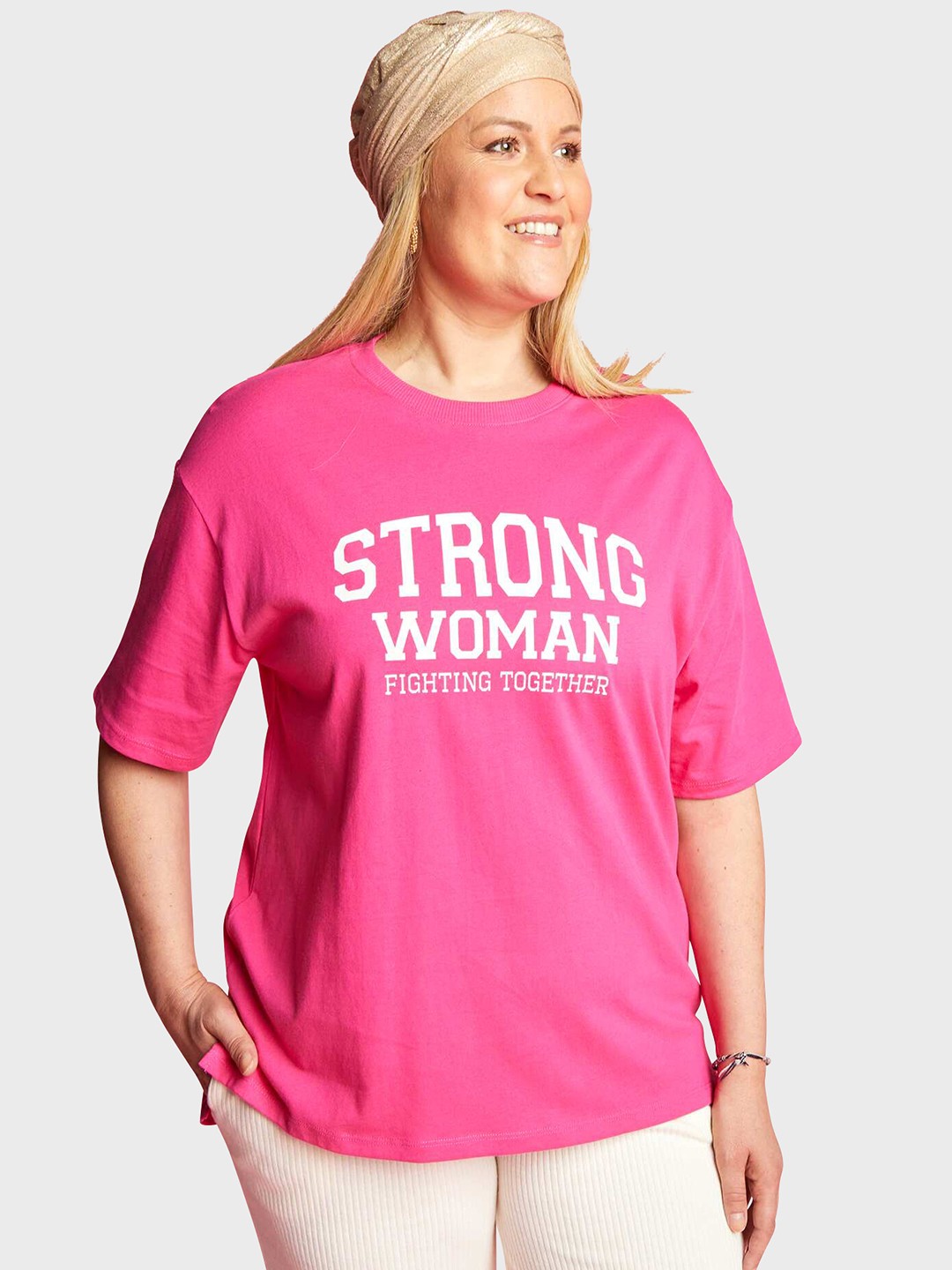 

KIABI Typography Printed Drop Shoulder Sleeves Pure Cotton T-shirt, Pink