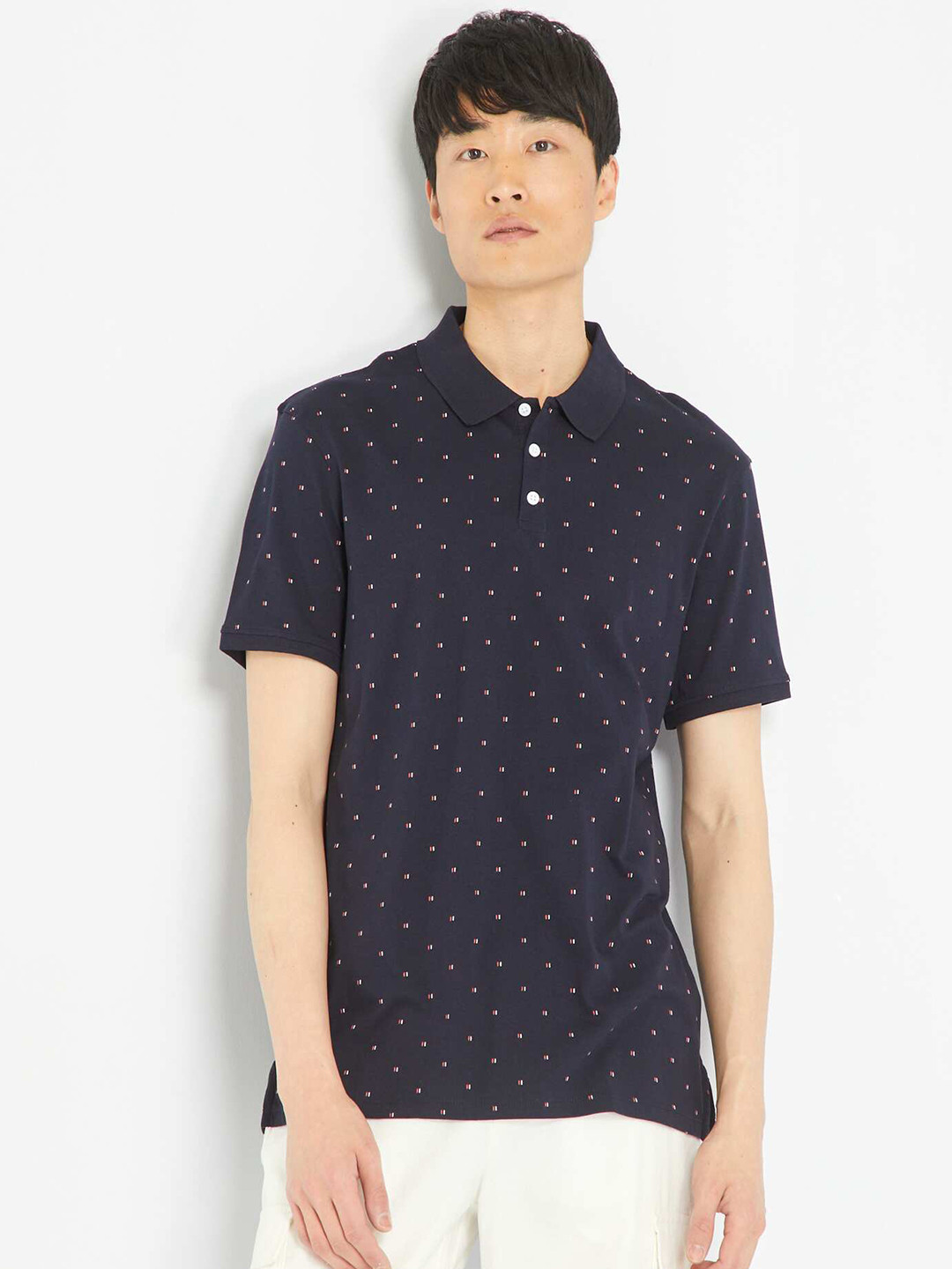 

KIABI Conversational Printed Polo Collar Pure Cotton T-shirt, Navy blue