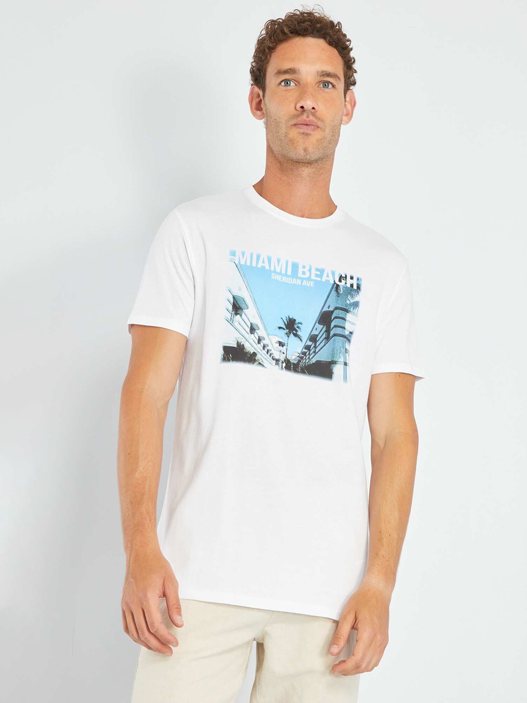 

KIABI People and Places Printed Round Neck Short Sleeves Cotton Regular T-shirt, White