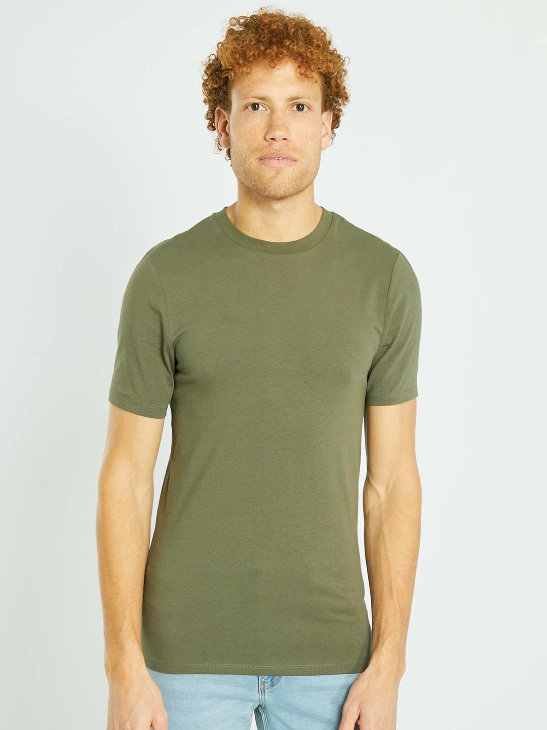 

KIABI Round Neck Short Sleeves Cotton T-shirt, Olive