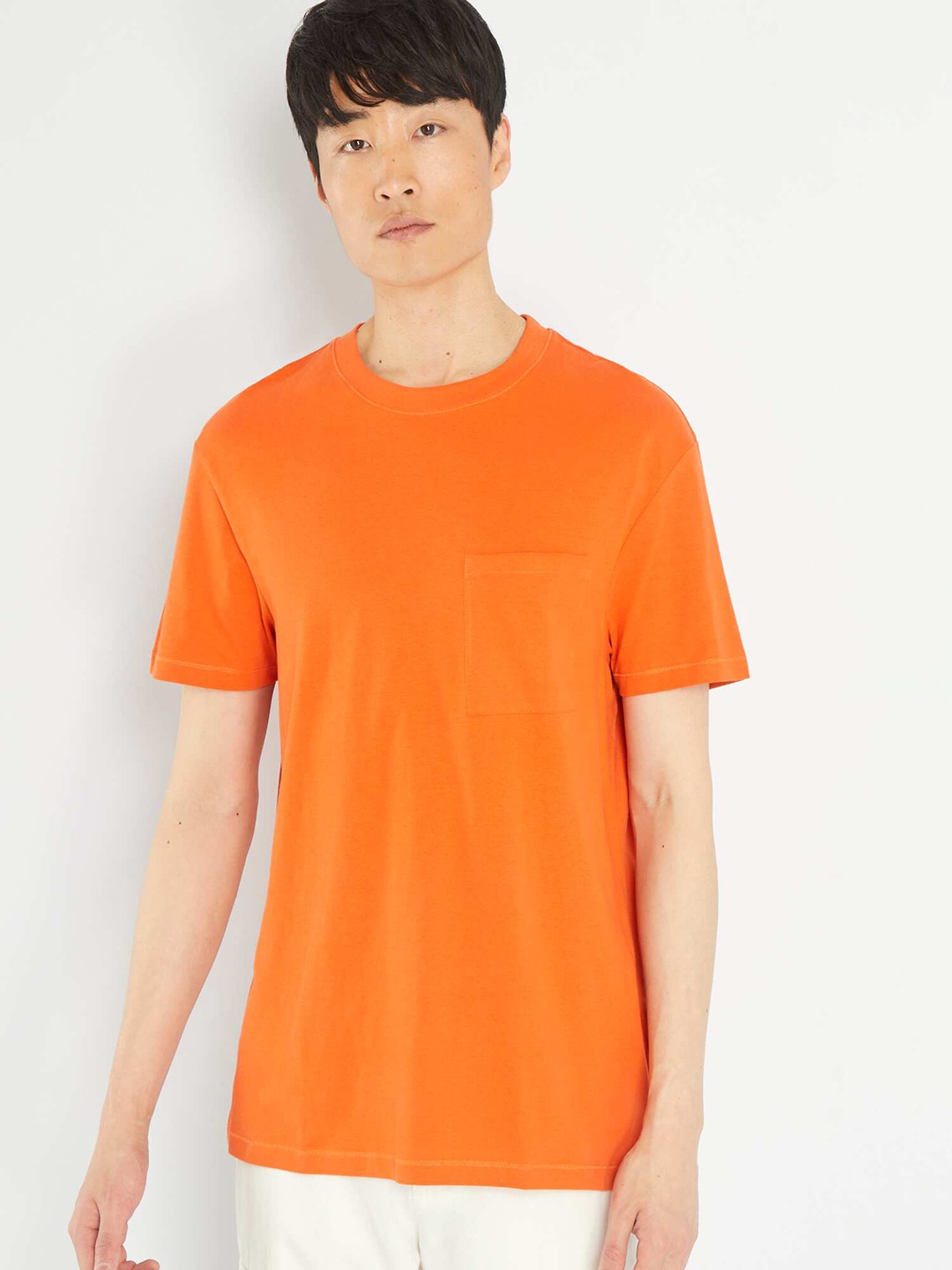 

KIABI Round Neck Short Sleeves Pockets Cotton Oversized T-shirt, Orange