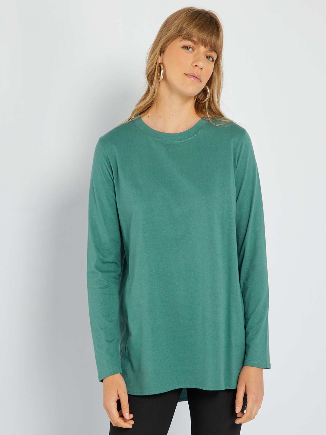 

KIABI Pure Cotton Longline T-shirt, Green