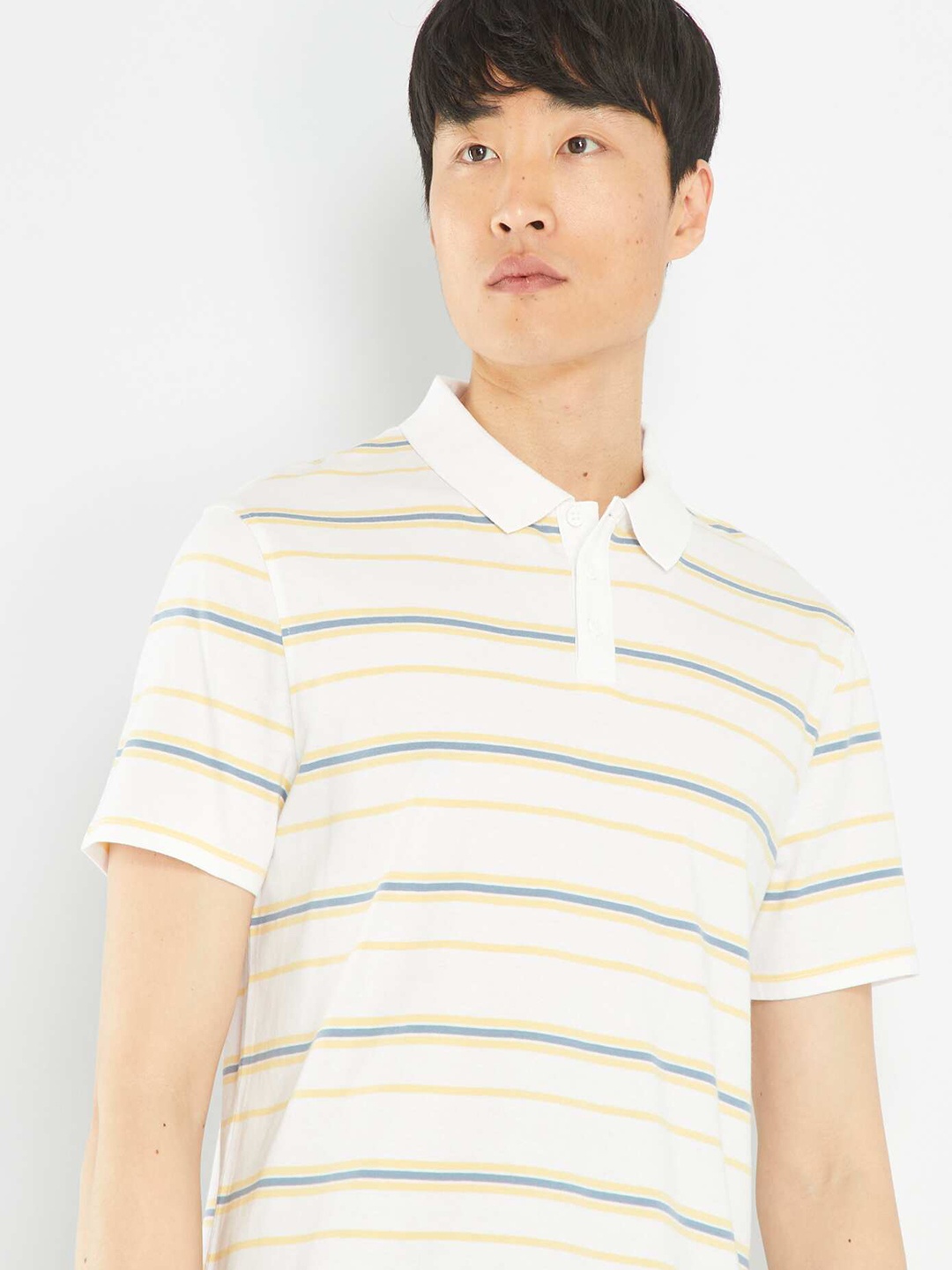 

KIABI Striped Polo Collar Short Sleeves Cotton T-shirt, White