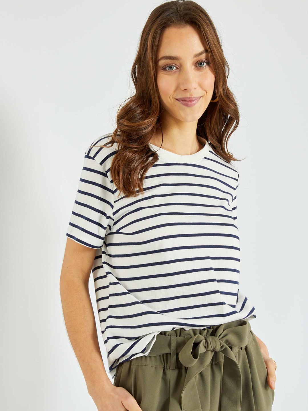 

KIABI Striped Pure Cotton T-shirt, White