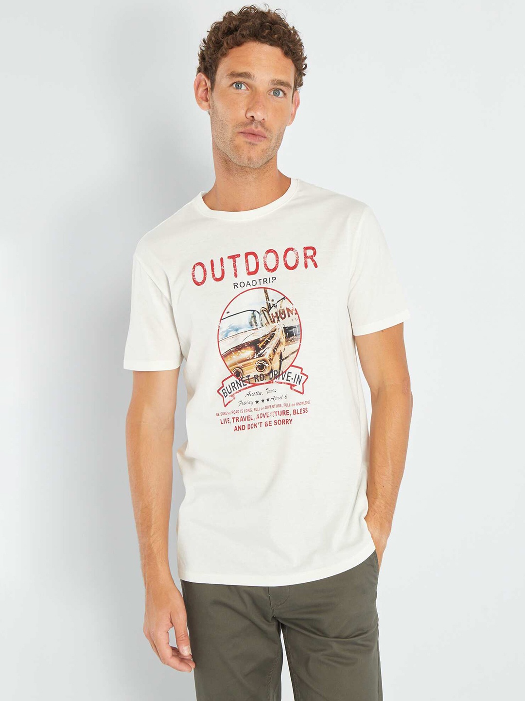 

KIABI Graphic Printed Round Neck Short Sleeves Cotton Regular T-shirt, White