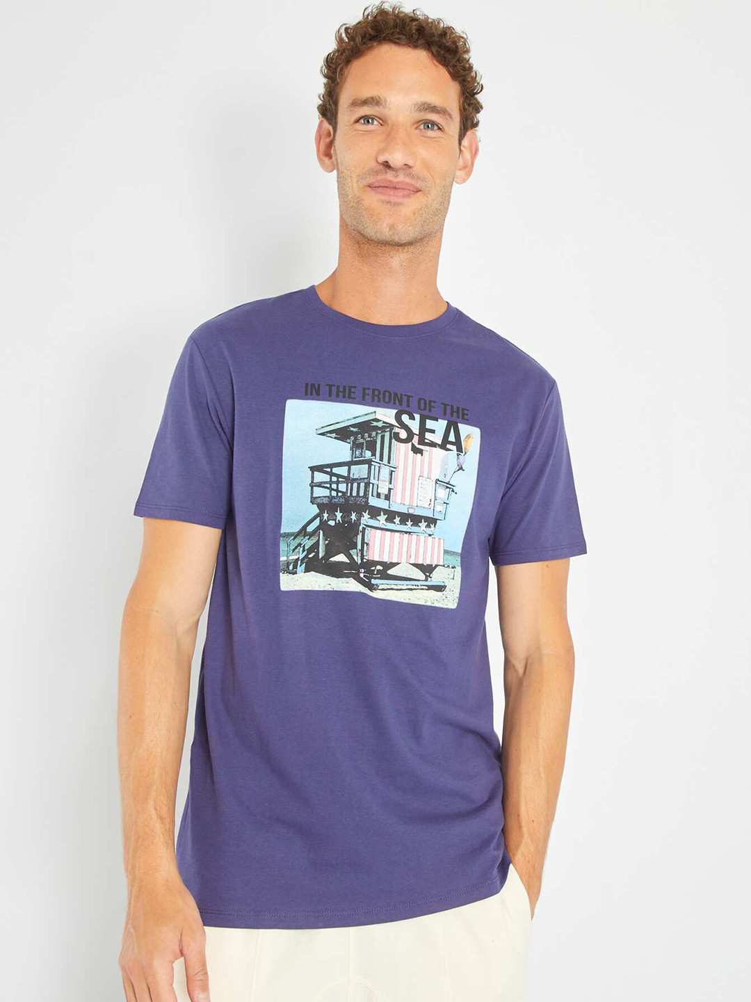 

KIABI Graphic Printed Pure Cotton T-shirt, Blue