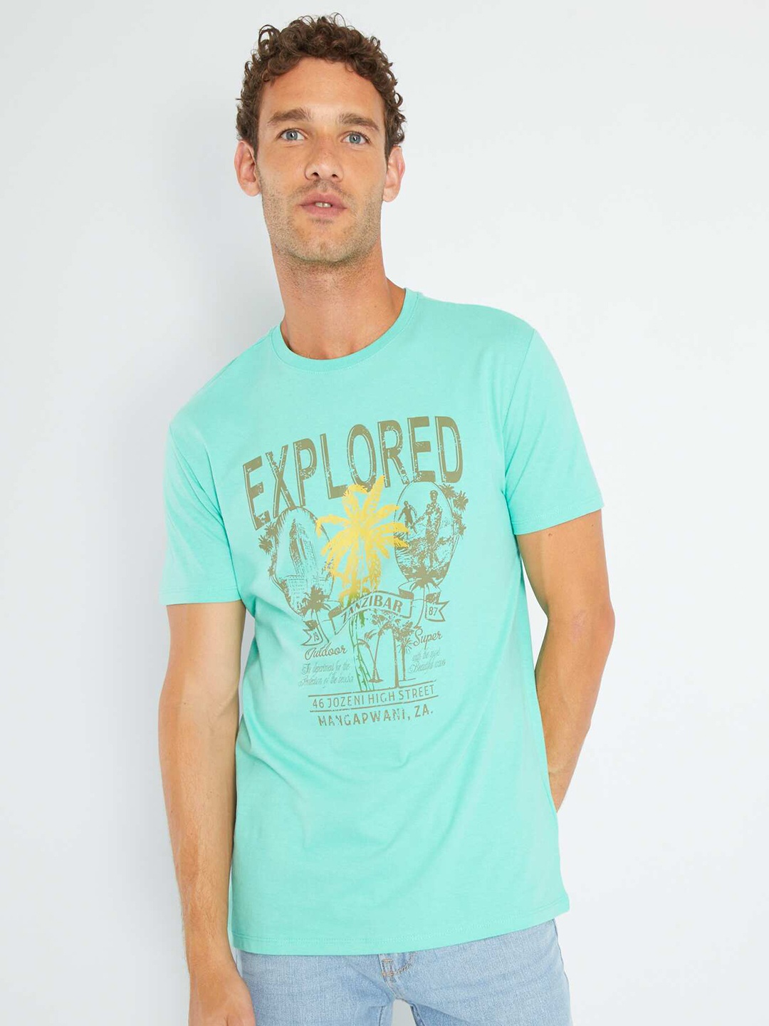 

KIABI Graphic Printed Pure Cotton T-shirt, Green