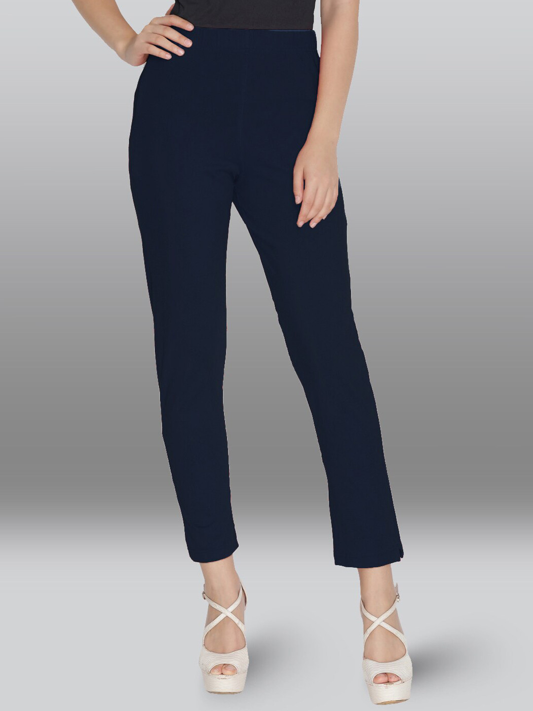 

LYRA Women Mid-Rise Cotton Plain Regular Trousers Trousers, Navy blue
