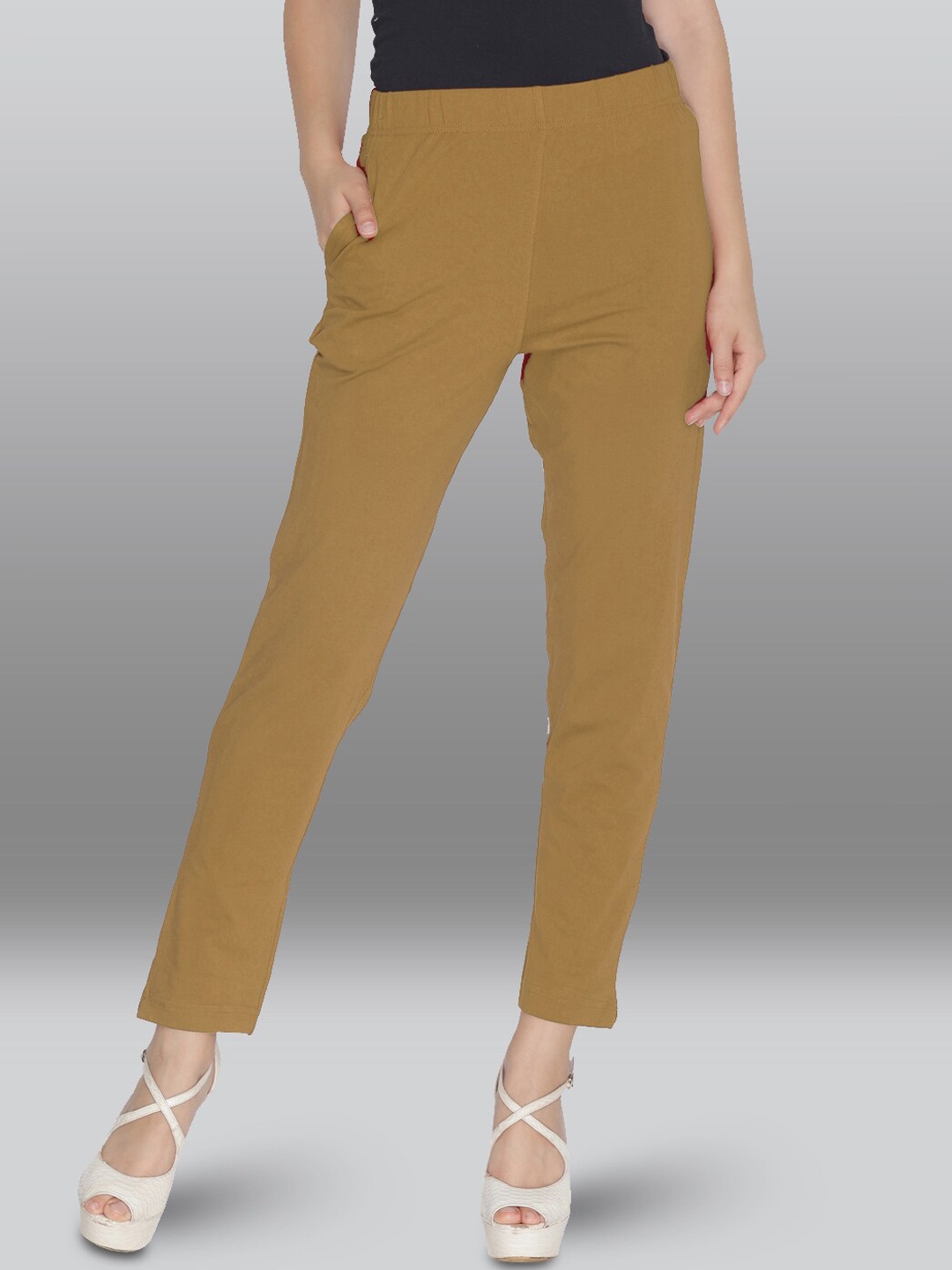 

LYRA Women Mid-Rise Slim Fit Cotton Chinos Trouser, Beige