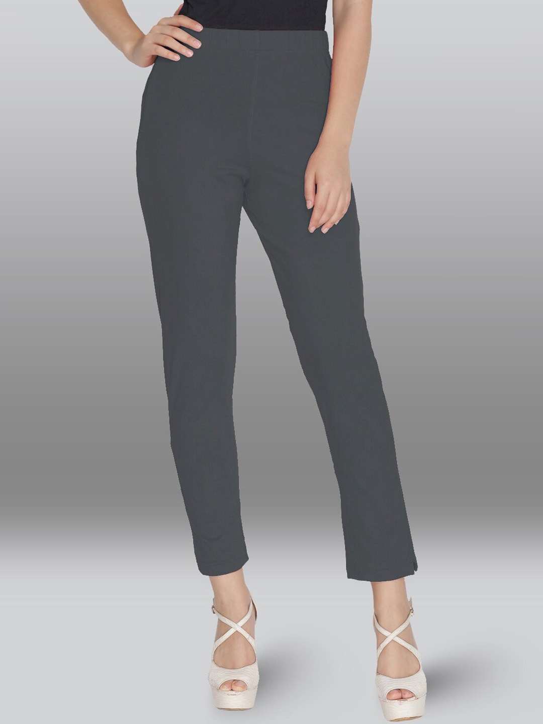 

LYRA Ankle Length Cotton Leggings with Pocket, Grey