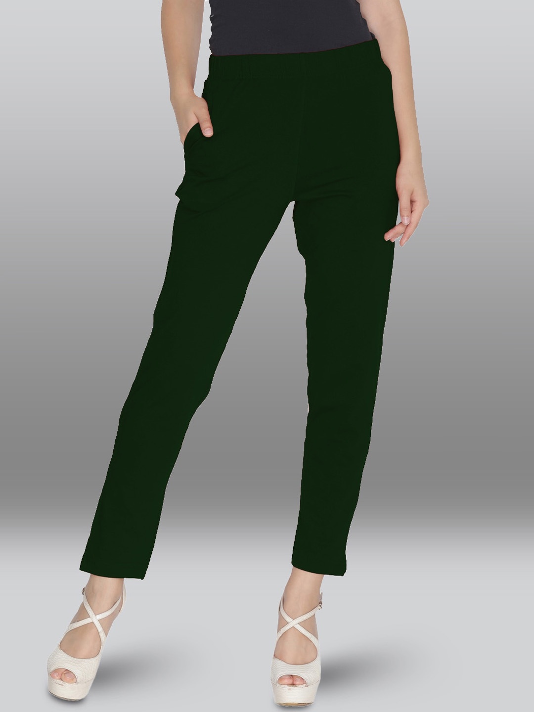 

LYRA Women Mid-Rise Cotton Plain Regular Trousers Trousers, Green