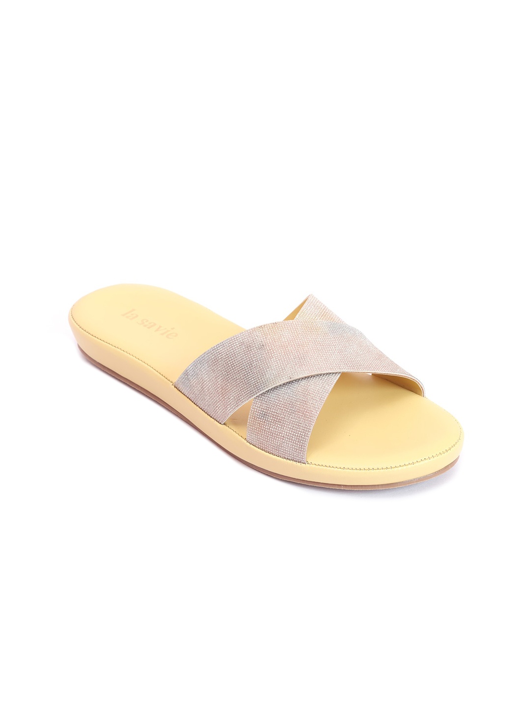 

LA SAVIE Textured Open Toe Flats, Yellow
