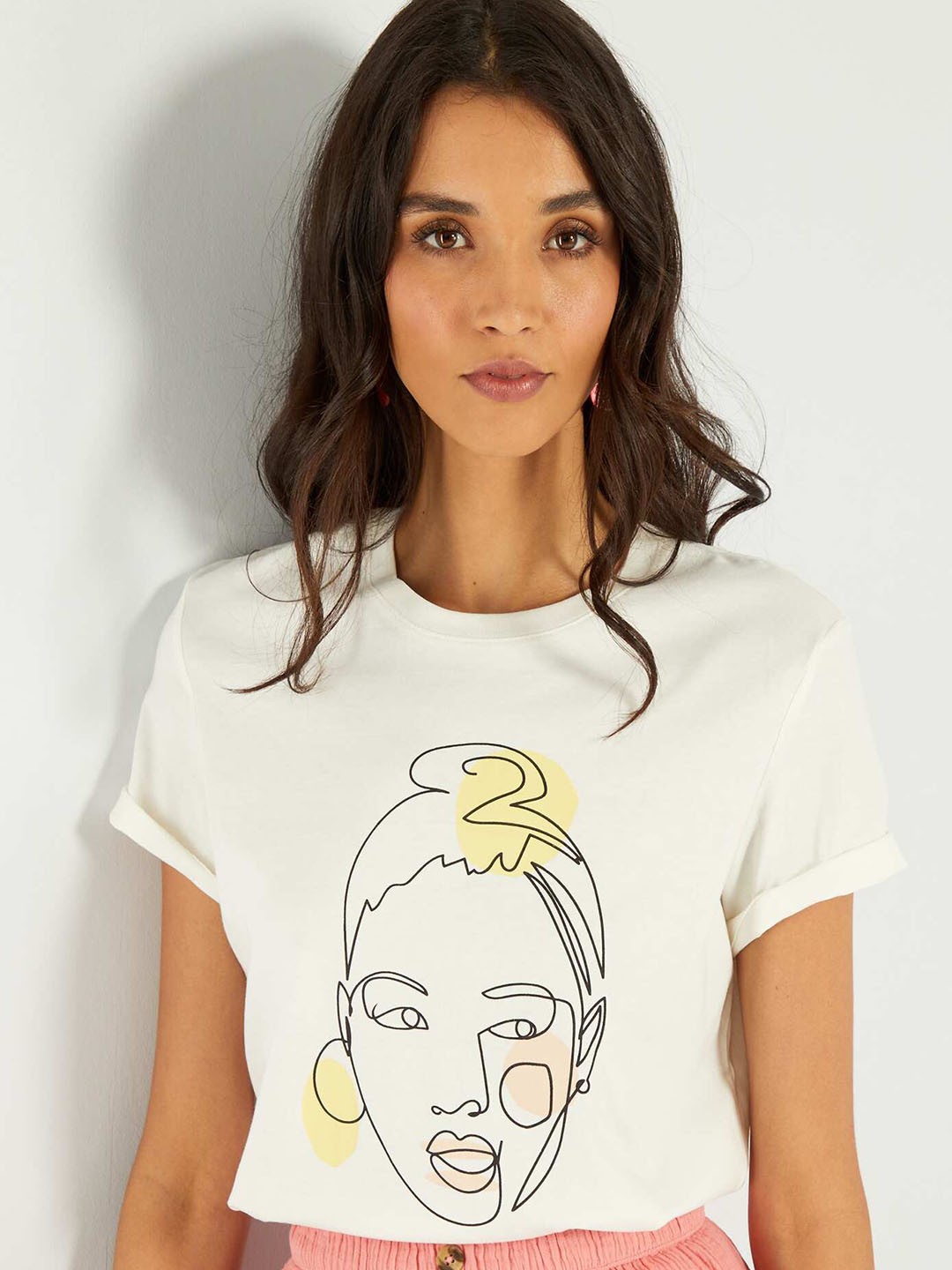 

KIABI Graphic Printed Pure Cotton T-shirt, White