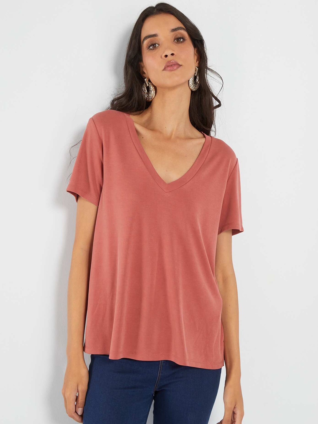 

KIABI V-Neck Short Sleeves T-shirt, Red