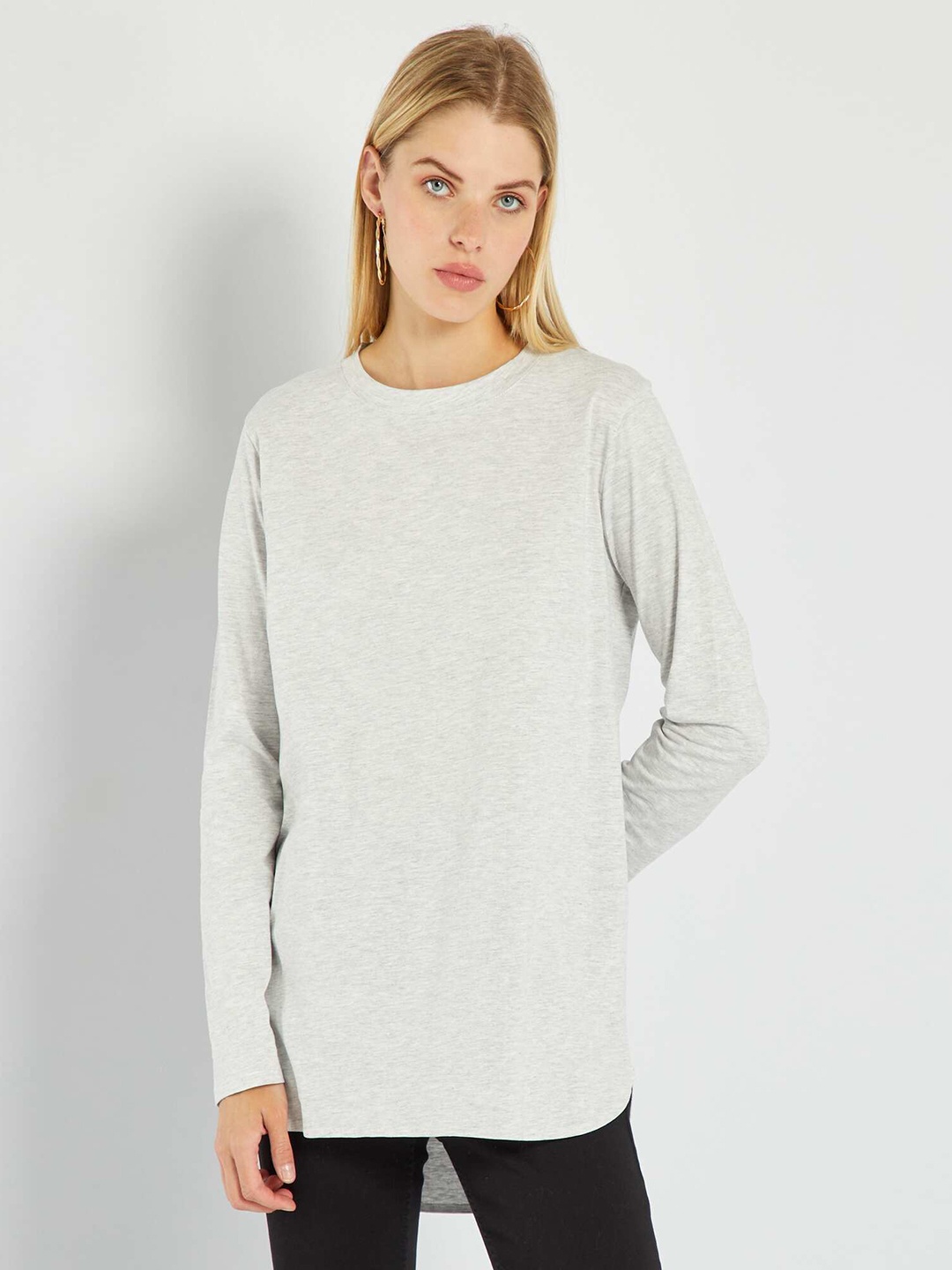 

KIABI Round Neck Regular Cotton T-shirt, Grey