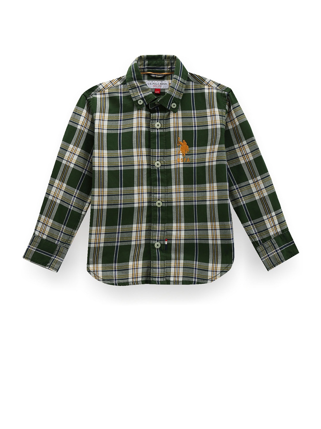 

U.S. Polo Assn. Kids Boys Classic Tartan Checked Pure Cotton Casual Shirt, Green