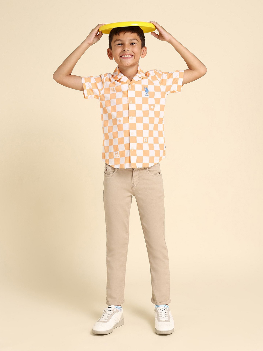 

U.S. Polo Assn. Kids Boys Classic Checked Spread Collar Short Sleeves Casual Shirt, Orange