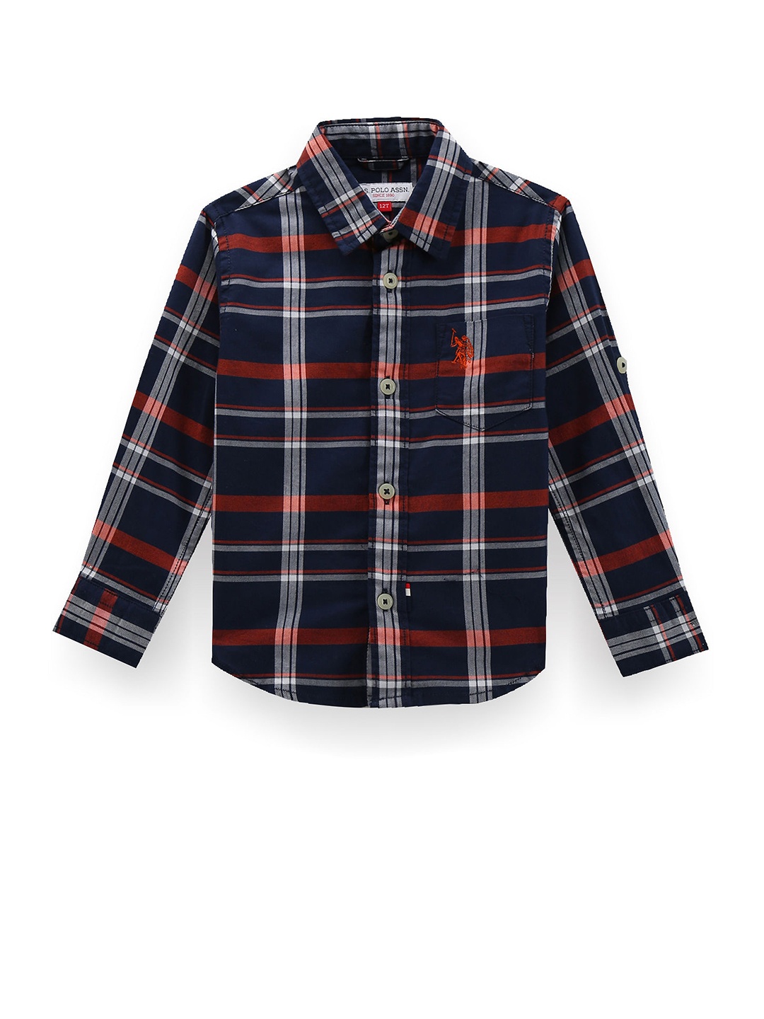 U.S. Polo Assn. Kids Boys Classic Tartan Checks Twill Spread Collar Cotton Casual Shirt, Blue