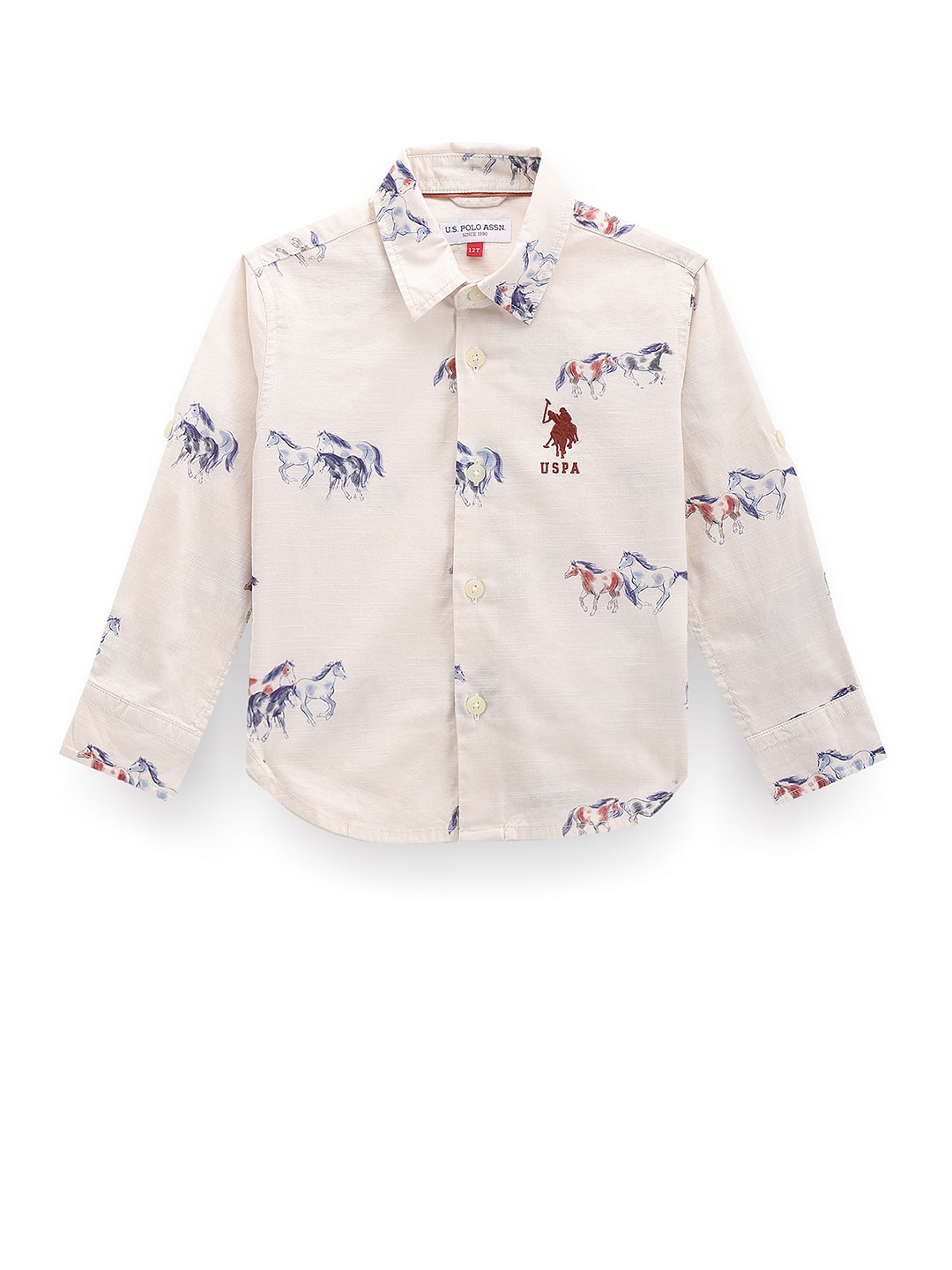 

U.S. Polo Assn. Kids Boys Classic Graphic Printed Twill Spread Collar Casual Shirt, White