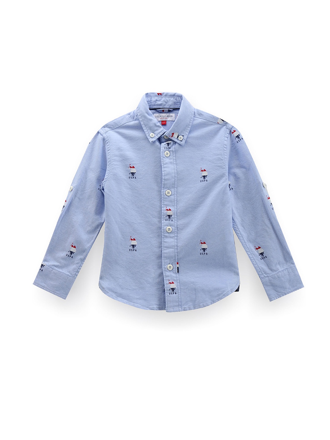 

U.S. Polo Assn. Kids Boys Classic Brand Printed Oxford Long Sleeves Cotton Casual Shirt, Blue