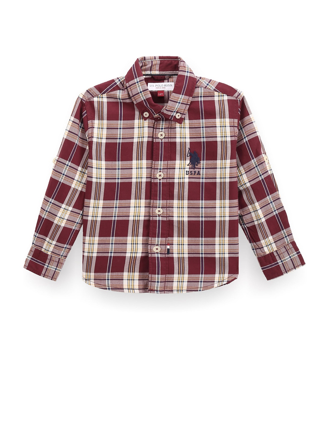 

U.S. Polo Assn. Kids Boys Classic Tartan Checks Button-Down Collar Twill Pure Cotton Shirt, Maroon