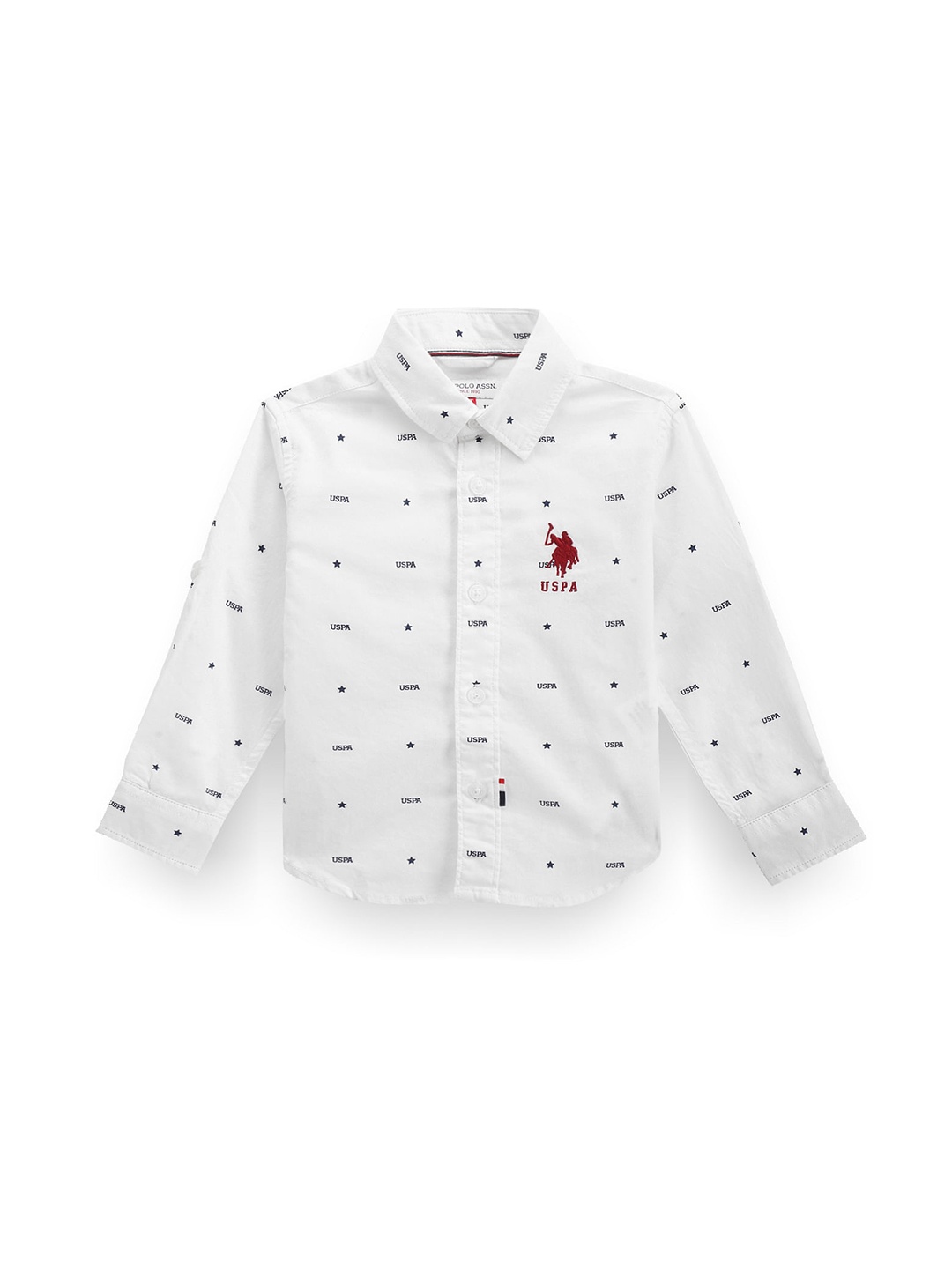 U.S. Polo Assn. Kids Boys Classic Typography Printed Twill Pure Cotton Casual Shirt, White