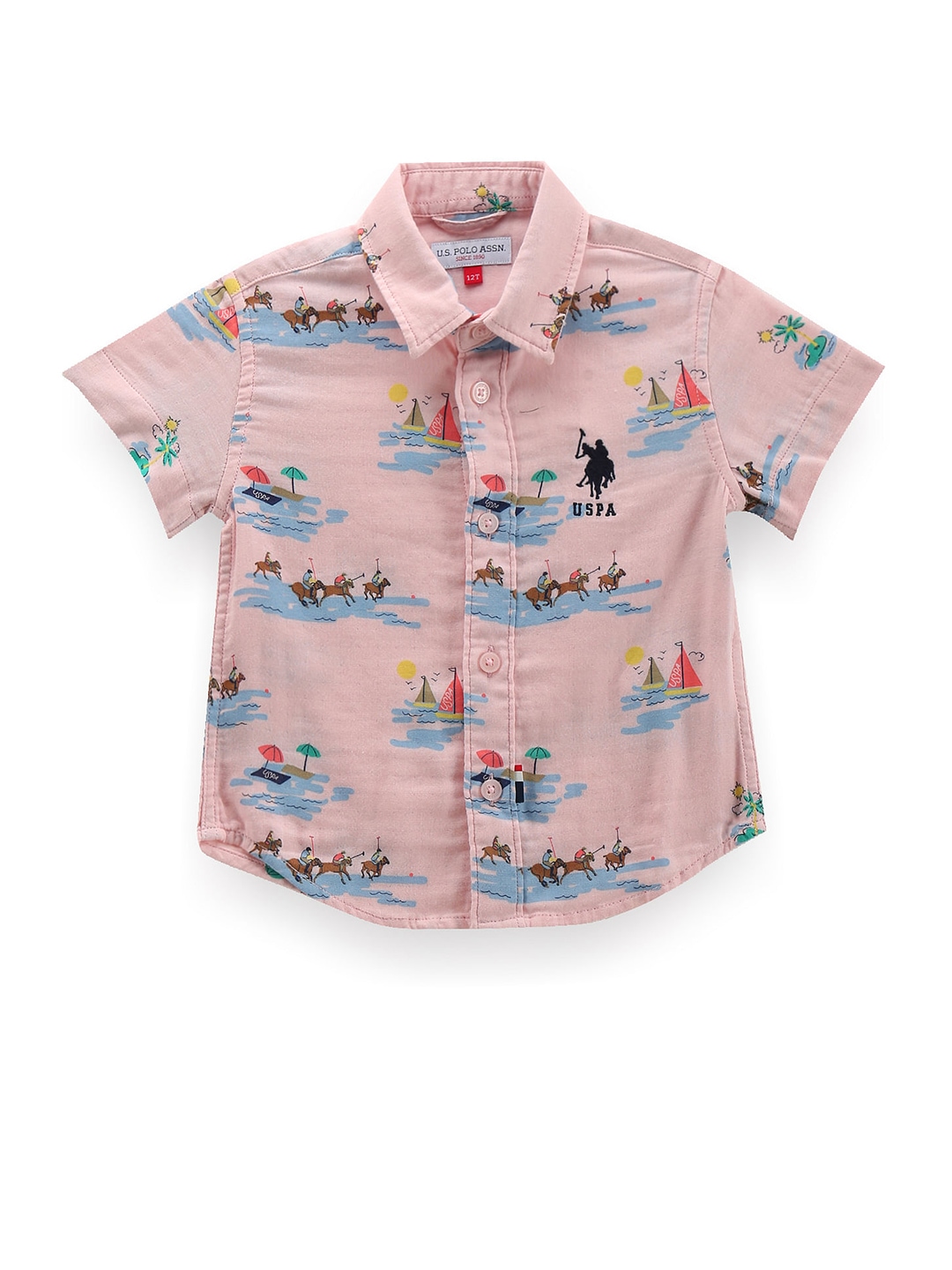 

U.S. Polo Assn. Kids Boys Classic Conversational Printed Pure Cotton Casual Shirt, Pink