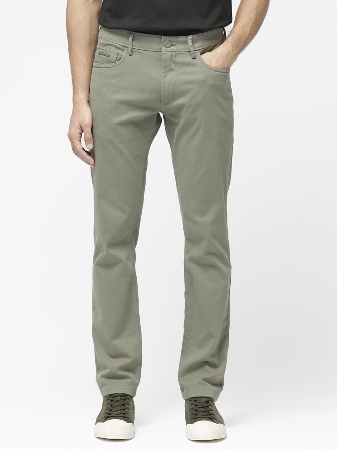

RARE RABBIT Men Spoke-24 Mid Rise Cotton Trouser, Green
