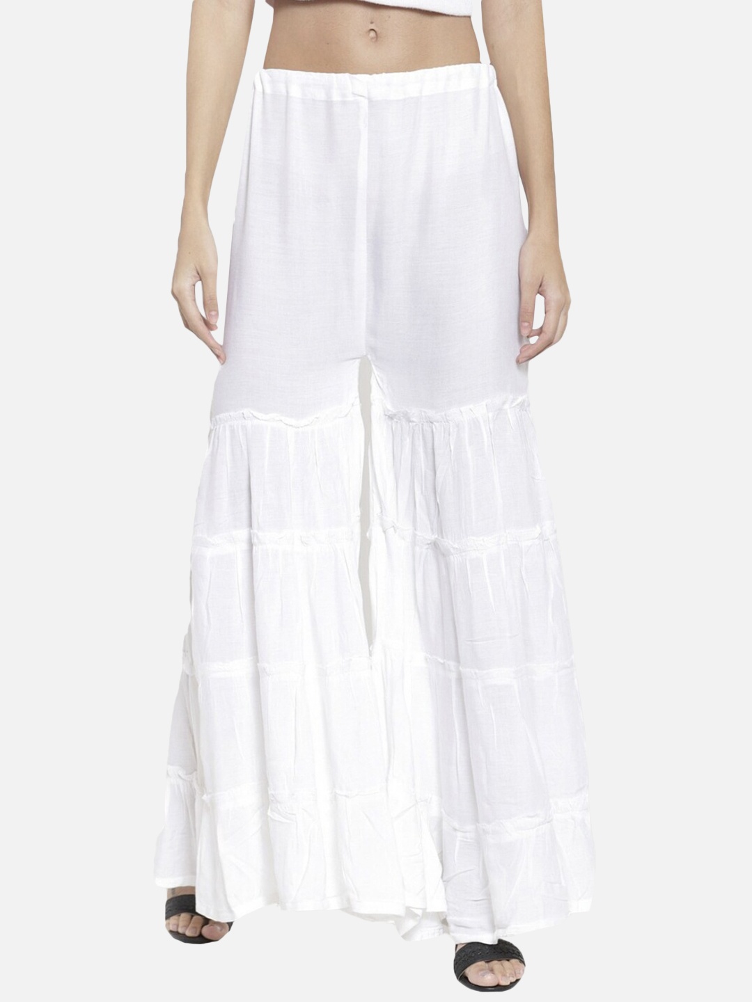 

BCZ Style Mid-Rise Flared Palazzos, White