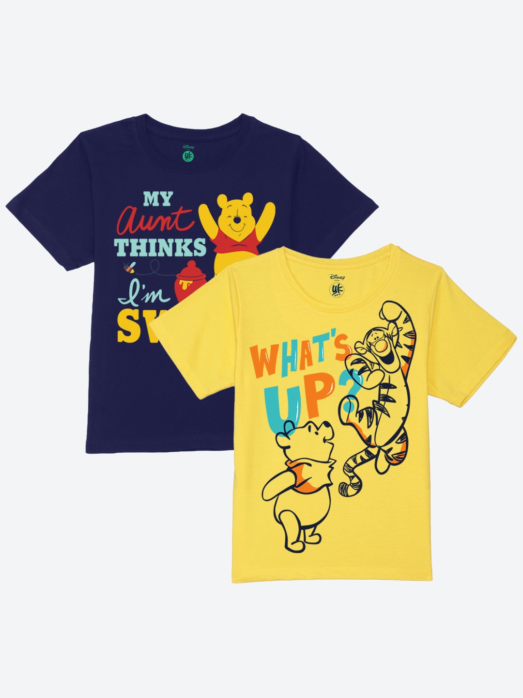 

YK Disney Boys Pack of 2 Winnie The Pooh Printed Pure Cotton T-shirts, Blue